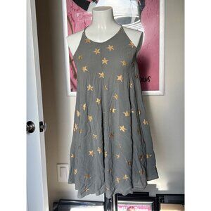 ONeill Gray & Gold Star Pattern Halter Dress With Strappy Open Back - S